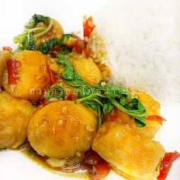 D ข้าวกะเพราเต้าหู้ไข่