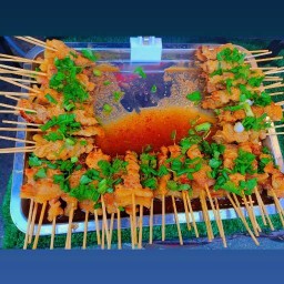 มาลองกิน หมูปิ้งน้ำจิ้มแจ่ว หมูปิ้งโบราณ บาร์บีคิว รสเด็ด ฉ่ำซอส ตลาดพูนทรัพย์