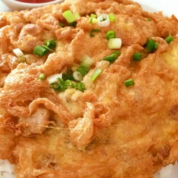 Rice Topped With Omelette, With Onions, Chopped Green Onions