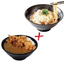 ข้าวหน้าแกงกะหรี่ไก่คาราอาเกะ + อุด้งร้อน