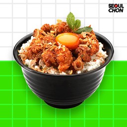 ข้าวไก่ทอดลาบกระเทียมกรอบ ไข่ดองซีอิ๊ว
