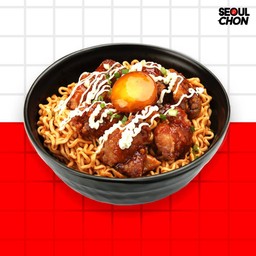 บะหมี่ไก่ทอดสไปซี่มาโยไข่ดองซีอิ๊ว