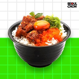 ข้าวไก่ทอดลาบสามสี ไข่ดองซีอิ๊ว