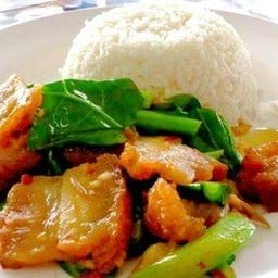 คะน้าหมูกรอบ ราดข้าว