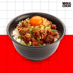 ข้าวไก่ทอดกระเทียมกรอบ + ไข่ดองซีอิ๊ว