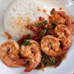 ข้าวกระเพรา กุ้งล้วน