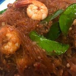 ผัดพริกแกงวุ้นเส้นหมูสับ + กุ้ง (กุ้ง 3 ตัว)