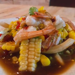 ตำข้าวโพดไหลบัวกุ้งลวก ปลาร้า