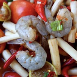 ตำไหลบัวกุ้งสด ปูปลาร้า
