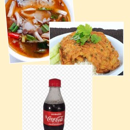 ไข่เจียวราดข้าว+ต้มยำปลากระป๋อง+โค้ก