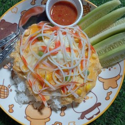 ข้าวไข่ข้นผักรวมปูอัด(ฟรีน้ำพริกกะปิ)
