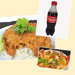 ไข่เจียวราดข้าว+ต้มยำข้น,ใส+โค้ก