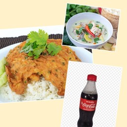 ไข่เจียวราดข้าว+ต้มข่าไก่+โค้ก