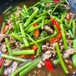 ผัดผักบุ้งหมูสับ+ข้าว