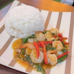 ข้าวหอมกะเพรากุ้งเด้ง