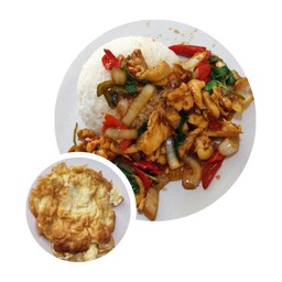 [เซตสุดฮิต] ข้าวกระเพราไก่ + ไข่เจียว