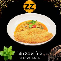 สปาเก็ตตี้หอยลายซ้อสสไปซี่ครีมกับปลาชุปเกล็ดขนมปังทอด