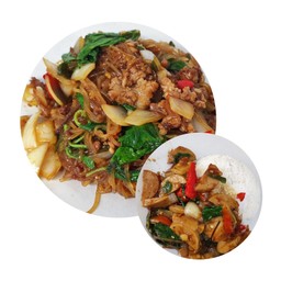 [เซตสุดฮิต] กระเพราเส้นเล็กหมูสับ + ข้าวกระเพราหมูยอ