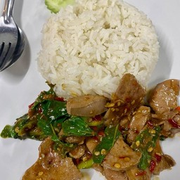 กะเพราตับสมุนไพรราดข้าว