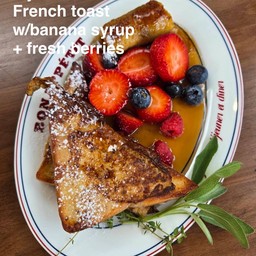My favorite French toast w/banana syrup + fresh barries