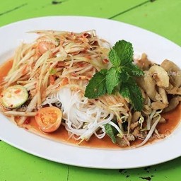 ชุดคุ้มสมยงตำซั่ว2 ( ตำข้าวโพดไข่เค็ม  ยำปลาดุกฟู  กุ้งฝอยทอดเกลือ  คอหมูย่าง  ตำขนมจีน  ลาบไก่ )