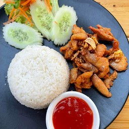 Fried Chicken With Garlic On Rice
