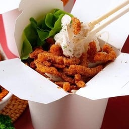 หมี่คลุกไก่ฉีกรสดั้งเดิม+น้ำพริกหมูกระจก