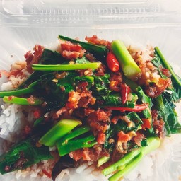 กระเพราคะน้าหมูสับ