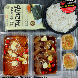 [อร่อยซ่ากับโค้ก] ชุดแซลม่อน+กุ้ง ดองซีอิ้วเกาหลี (ตัวเล็ก) S +  โค้ก ออริจินัล (กระป๋อง)