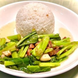 คะน้าปลาเค็ม ราดข้าว