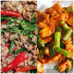 [เซตสุดฮิต] ข้าวกระเพราไก่สับ + ข้าวผัดพริกแกงไก่ชิ้น