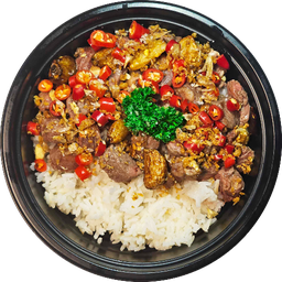 ข้าวเนื้อผัดพริกเกลือ (พิเศษ)