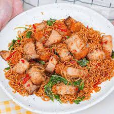 Stir-Fried Instant Noodles With Crispy Pork And Basil