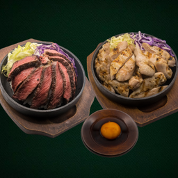 ชุดข้าวคู่ข้าวสองเนื้อ (M) (ข้าวหน้าเนืื้อ1 + ข้าวไก่ย่าง 1+ ไข่ดองซีอิ๊ว1)