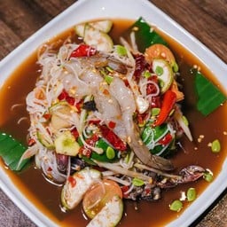 ตำซั่วกุ้งสด(เส้นขนมจีนสำเร็จ)