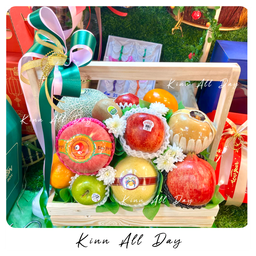 กระเช้าผลไม้พรีเมี่ยม กระเช้าไม้ L