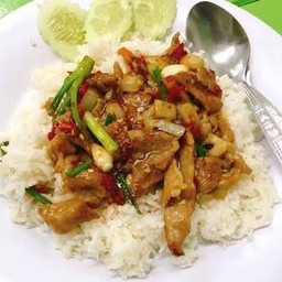 ผัดพริกเผาหมูราดข้าว