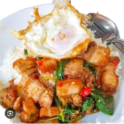 กระเพราหมูกรอบราดข้าว