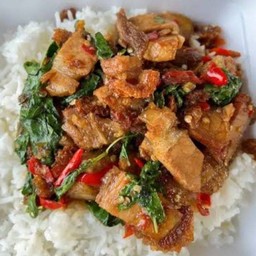 กระเพราหมูกรอบ