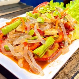 ตำเส้นแก้วหมูยอ(ปลาร้า)