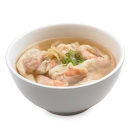 เกี๊ยวกุ้งผสมหมูสับในซุปไก่ (6 ชิ้น)