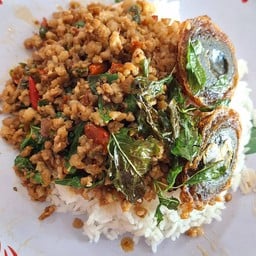 กระเพาหมูสับ+ไขเยี่ยว