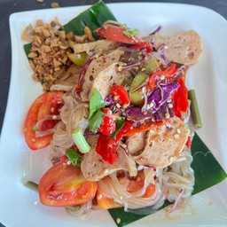 ตำเส้นเล็กหมูยอ spicy salad(thin noodle with pork sausage)