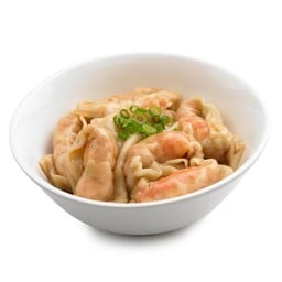 เกี๊ยวกุ้งผสมหมูสับราดซอสไก่ปรุงรส (6 ชิ้น)