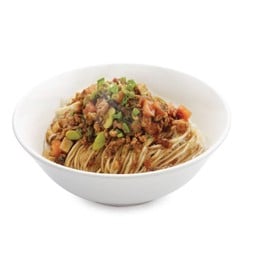 บะหมี่แห้งหน้าหมูสับผัดถั่ว