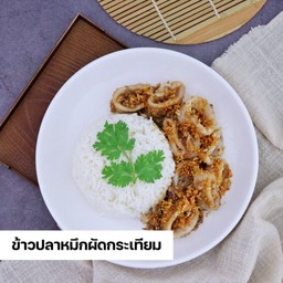 ข้าว+ปลาหมึกผัดกระเทียม