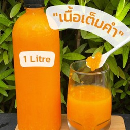 [เนื้อเต็มคำ] น้ำส้มคั้นแท้  ขนาด 1 ลิตร  ,Orange Juice  with orange flesh