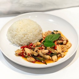 ข้าวไก่ผัดใบโหระพาพริกสด