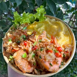 ข้าวไข่ข้น+กุ้งคั่วพริกเกลือ