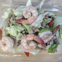 ผัดกะหล่ำกุ้งหมูสับ